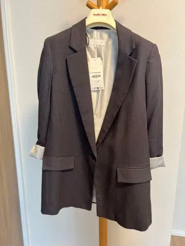 [ 미사용 새상품 ] ZARA 린넨 블렌드 테일러드 자켓 7부 소매 택 포함