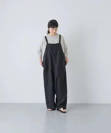카구레 린넨 100% 린넨 살로펫 백리본 블랙 올인원