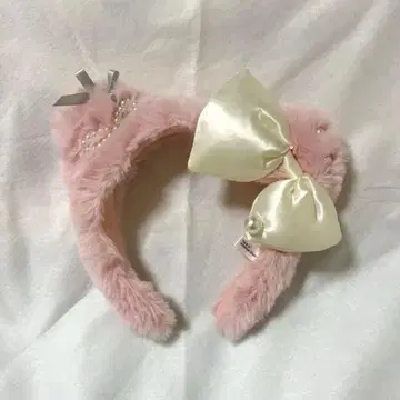 유니버셜 머리띠 핑크 퍼 리본