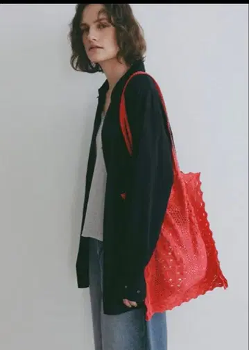 ETRE TOKYO 크로셰 레이스 토트백 레드