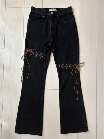 블랙 레이스업 데님 팬츠