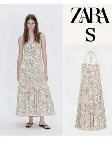 ZARA 도트 무늬 홀터넥 미디 원피스 S