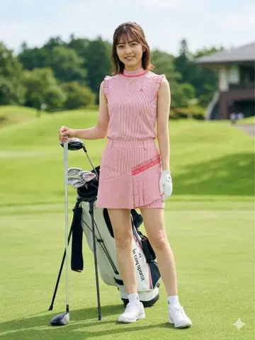 새상품급 le coq sportif 골프 셋업 XS 핑크 오렌지