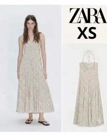 ZARA 도트 무늬 홀터넥 미디 원피스 XS