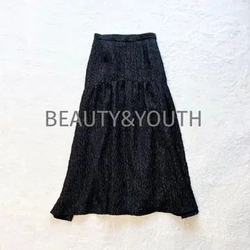 새상품급 BEAUTY&YOUTH 블랙 자카드 개더 플레어 스커트 M