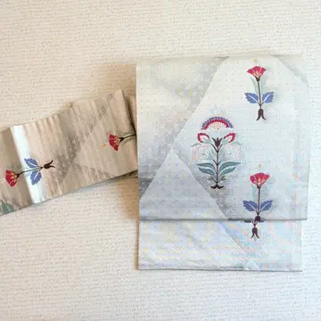 나고야 오비 9촌 순수 실크 인박 금은사 니시진 비단 꽃무늬 세미 포멀 sh0426