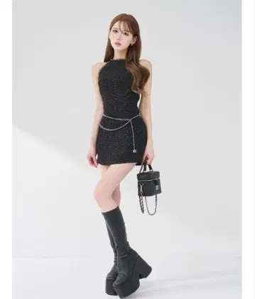 Darich 체인 벨트 트위드 아메슬리 미니 원피스