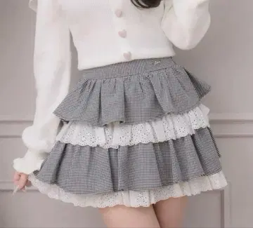pium 코튼 프릴 티어드 미니 스커트 깅엄