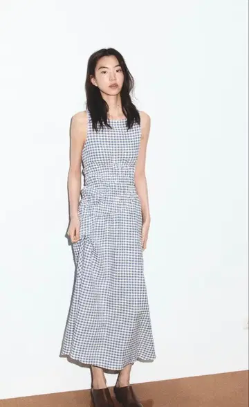 ZARA 깅엄 체크 패턴 미디 원피스 M