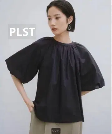PLST 코튼 블렌드 벌룬 슬리브 블라우스 블랙 L