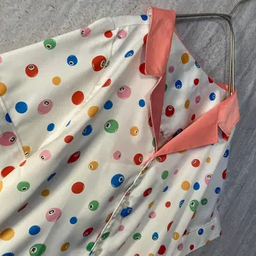 빈티지 블라우스 반팔 도트 컬러풀 팝 걸리시 화이트