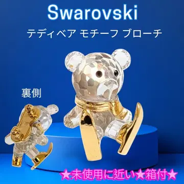 미사용에 가까운 SWAROVSKI 테디베어 브로치 크리스탈/골드