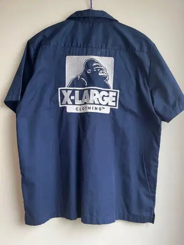 XLARGE 워크 셔츠 네이비 반팔 로고 자수