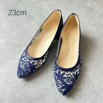 [ 23cm ] REGAL 리갈 스틸레토 펌프스 자수 꽃무늬 네이비