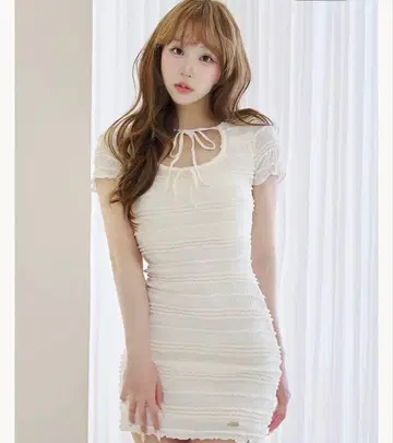 Darich 다리치 더블 리본 셔링 프릴 미니 원피스
