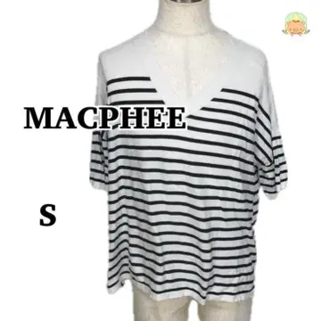 MACPHEE 맥피 보더 V넥 반팔 티셔츠 S 면100%