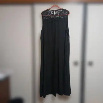 블랙 슬리브리스 롱 원피스 레이스 절개 빅 사이즈 5L~