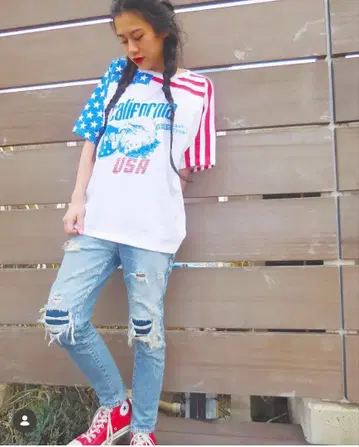 로데오 크라운 와이드 보울 California USA 프린트 T셔츠