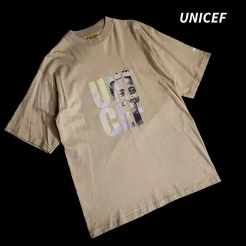 UNICEF 포토 프린트 T셔츠 베이지 계열 USA 구제 의류