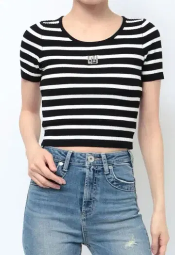 GYDA 보더 리브 반팔 T셔츠 블랙