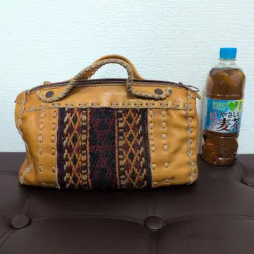 가죽 x 직물 에스닉 백