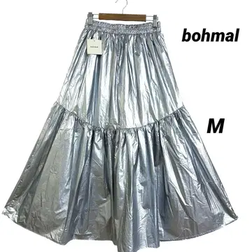 택 포함 새상품 bohmal 티어드 롱 스커트 M 메탈릭 실버 안감