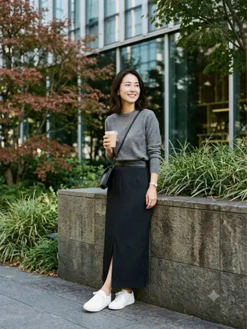 CITY 빈티지 큐프라 슬릿 롱 스커트 블랙