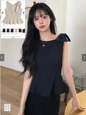 GRL 숄더 리본 슬리브리스 페플럼 상의