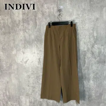 INDIVI [칭찬받는 팬츠/체크 무늬/세탁 가능] 스트레치 와이드 팬츠 40
