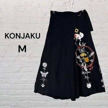 [ KONJAKU ] 곤쟈쿠 미즈히키 꽃 카페 팬츠 블랙