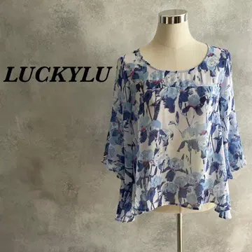 [새상품급] LUCKYLU 블라우스 꽃무늬 플레어 슬리브 블루 이탈리아 389