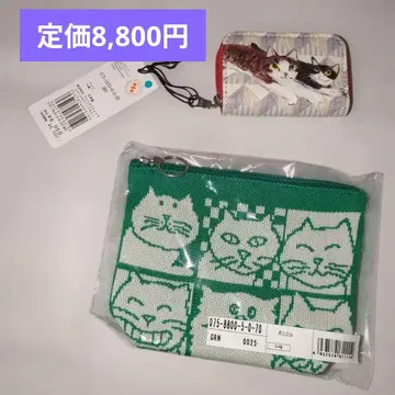 새상품 맨해트너즈 코인 케이스 미니 고양이 패턴 니트 파우치 그린