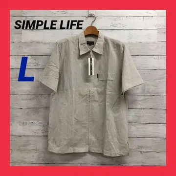 새상품 SIMPLE LIFE 반팔 집업 셔츠 남성용 체크 무늬 L