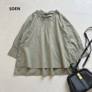 소엔 백리본 핀턱 블라우스 7부 소매 루즈핏 면 100% L 상당