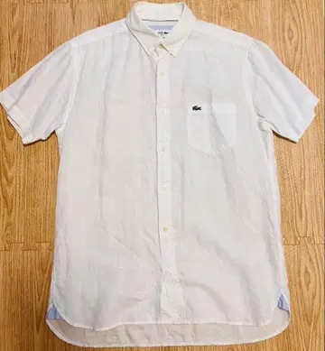 LACOSTE 라코스테 카라 부착 린넨 반팔 셔츠 화이트 US 사이즈 SM