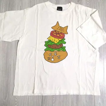 NYA- 햄버거 고양이 프린트 T셔츠 화이트
