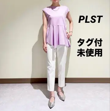 택 포함 미사용 저지 페플럼 슬리브리스 티셔츠 퍼플 손세탁 가능