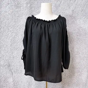 6421 블라우스 M 블랙 무지 루즈핏 셔링 오프숄더 7부 소매