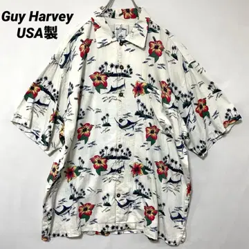 T-1401 Guy Harvey 알로하 셔츠 마린 올 패턴 아이보리 XL
