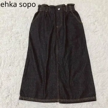 에카 소포 롱 스커트 데님 허리 프릴 허리밴딩 블랙