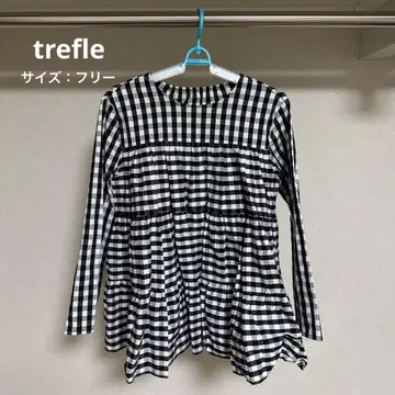 trefle 깅엄 체크 티어드 블라우스 긴팔
