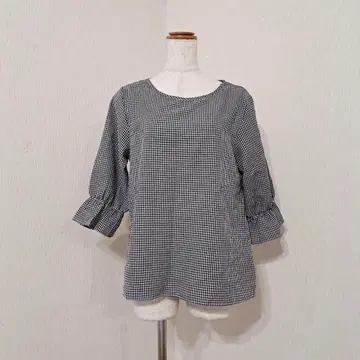 7부 소매 풀오버 블랙 계열 깅엄 체크 귀여움 [ S ]