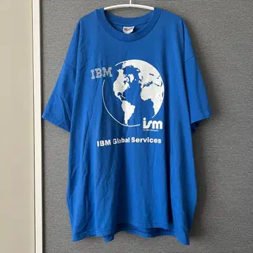 레어 90s IBM 로고 기업 티셔츠 블루 빈티지 XL