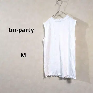 화이트 슬리브리스 리브 티셔츠 메로우 가공 M N612
