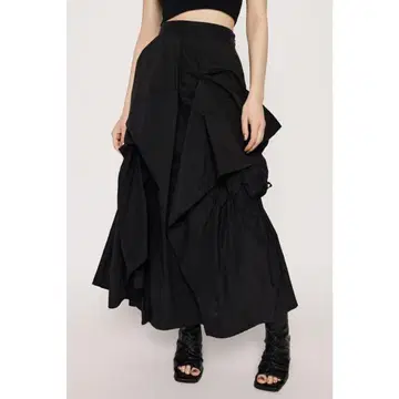 SLY HW DRAPE DESIGN 플레어 롱 스커트 블랙