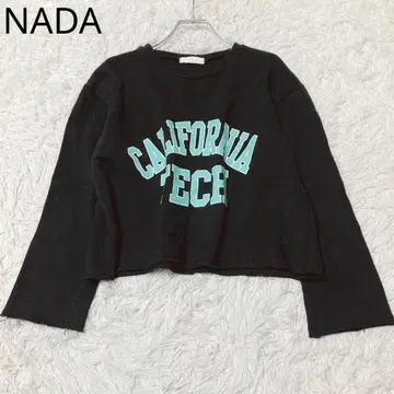 나다 긴팔 티셔츠 칼리지 로고 프린트 크롭 기장 컷오프 블랙
