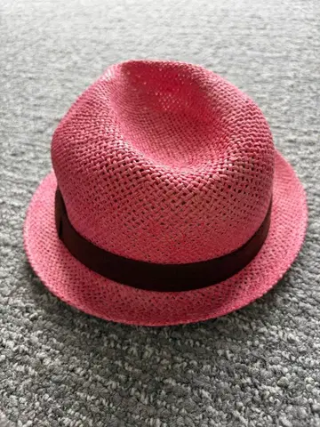 미사용 새상품 중절모 밀짚모자 핑크 x 브라운 사이즈 약 50cm