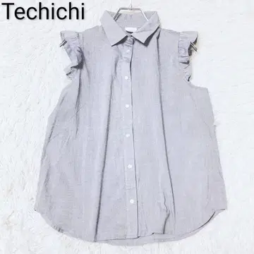 테치치 블라우스 프릴 슬리브 레귤러 카라 깔끔한 오피스 그레이 계열