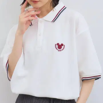 미키마우스 카노코 원포인트 자수 레트로 피케 셔츠