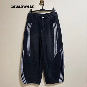 mushwear 사이드스티치 배럴 데님 블랙 M